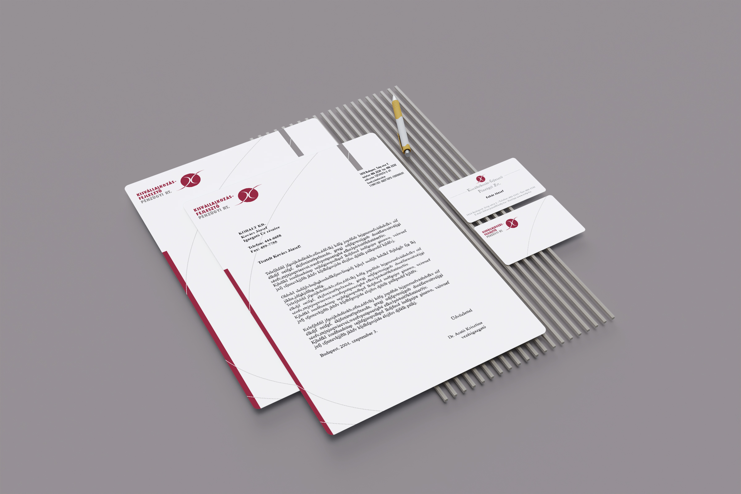 Letterhead and business card identity design, KVMP Small Business Development Financial Co.